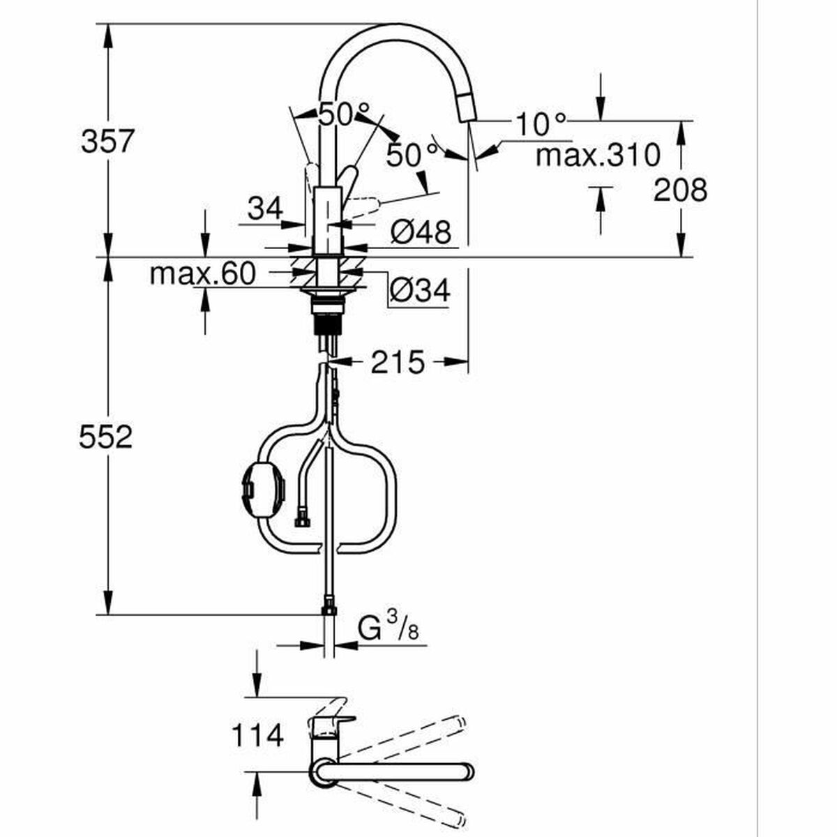 Hane med blandingsbatteri Grohe Kobber C-formet